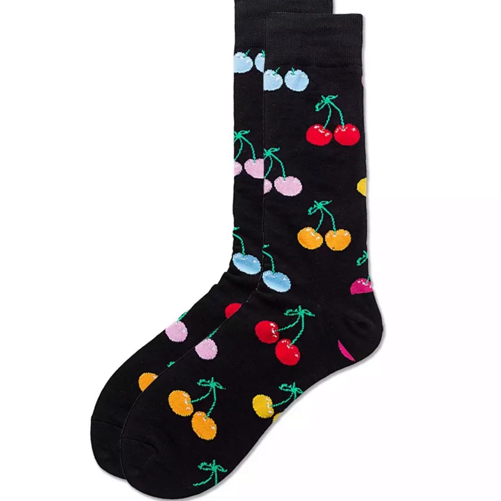 Colorful cherry black ankle socks